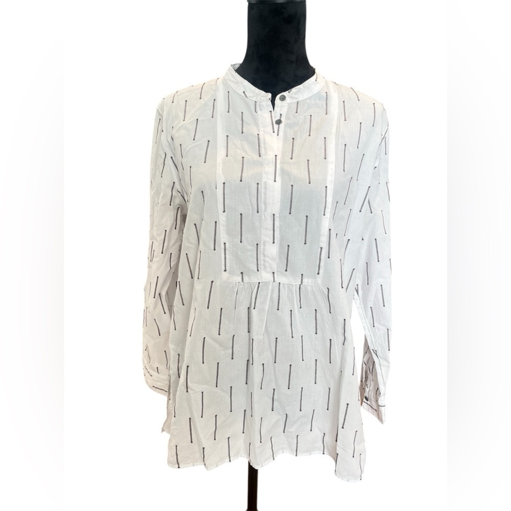 2/$30 Lou & Grey Loft White Gray Half Button Tunic Top Women's sz Large